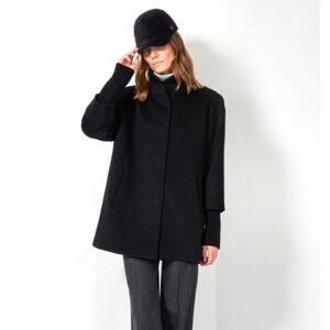 Cinzia Rocca Icons Size 14 Women Cashmere Virgin Wool Italy Pea Coat Black $1140